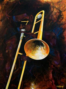 A painting of a New Orleans trombonist by Frenchy